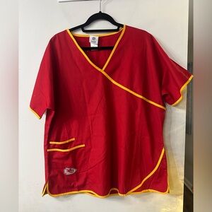 KC Chiefs Red and Yellow V-Neck Scrub Top